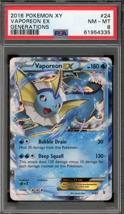 Pokemon Vaporeon EX XY Generations Holo Ultra Rare #24 PSA 8 - Image 1