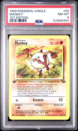 1999 POKEMON JUNGLE 1ST ED #55 MANKEY PSA 8 - Image 1