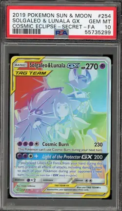 Pokemon Solgaleo & Lunala GX Cosmic Eclipse Secret Rare Full Art #254 PSA 10 - Image 1