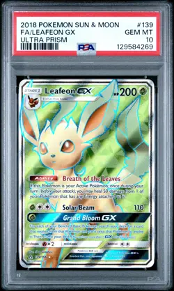 2018 POKEMON SUN & MOON ULTRA PRISM #139 FULL ART/LEAFEON GX PSA 10 - Image 1