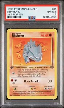 1999 POKEMON JUNGLE 1ST ED #61 RHYHORN PSA 8 - Image 1