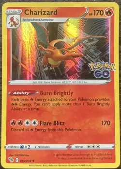 Pokemon TCG Charizard Holo Rare Card 2022 010/078 Pokemon Go - Image 1