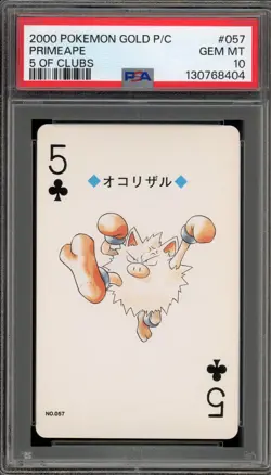 Pokemon Gold Playing Cards Primeape 5 of Clubs #057 PSA 10 Gem Mint - Image 1