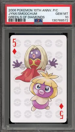 Pokemon 10th Ann. Playing Cards Jynx/Smoochum Green 5 of Diamonds PSA 10 - Image 1