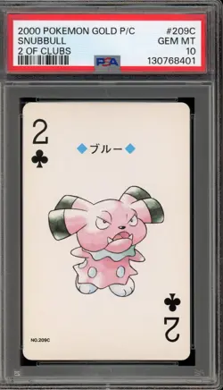 Pokemon Gold Playing Cards Snubbull 2 of Clubs #209C PSA 10 Gem Mint - Image 1