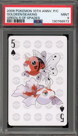 Pokemon 10th Ann. Playing Cards Goldeen/Seaking Green 5 of Spades PSA 9 Mint - Image 1