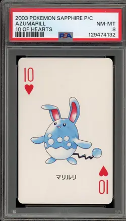 Pokemon Sapphire Playing Cards Azumarill 10 of Hearts PSA 8 - Image 1