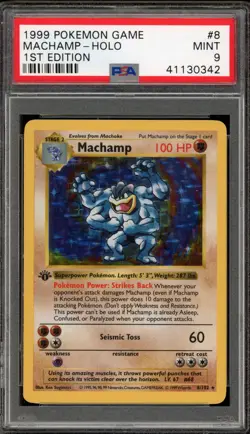 Pokemon Machamp Base Set Shadowless 1st Edition Holo Rare #8 PSA 9 Mint - Image 1