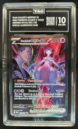 2025 Pokemon SV Destined Rivals - DRI EN Team Rocket's Mewtwo ex #231/182 TAG 10 - Image 1