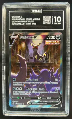 2021 Pokemon SWSH Evolving Skies Umbreon V #189/203 TAG 10 - Image 1