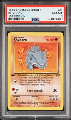 1999 POKEMON JUNGLE 1ST ED #61 RHYHORN PSA 8 - Image 1