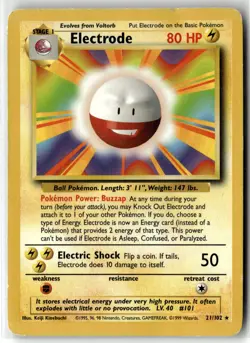 Electrode ⭐ 21/102 Rare Base Set 1999 Pokemon HP - Image 1