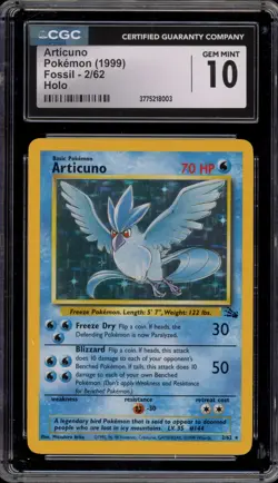 Pokemon Articuno Fossil Unlimited Holo Rare #2 CGC 10 Gem Mint - Image 1
