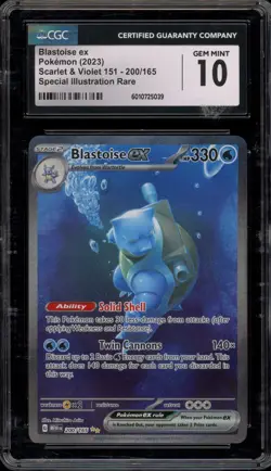 Pokemon Blastoise ex 151 MEW EN Special Illustration #200 Sticker Smudge CGC 10 - Image 1