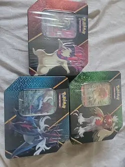 Pokemon TCG Divergent Powers Tins 3 Hisuian V Typhlosion, Samurott, Decidueye - Image 1