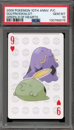 Pokemon 10th Ann. Playing Cards Gulpin/Swalot Green 9 of Hearts PSA 10 Gem Mint - Image 1