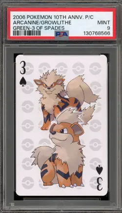 Pokemon 10th Ann. Playing Cards Arcanine/Growlithe Green 3 of Spades PSA 9 Mint - Image 1