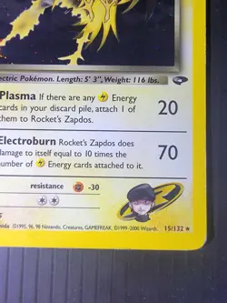Rockets Zapdos Gym Challenge Holo Card 15/132 Vintage WoTC - Image 2