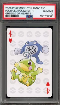 Pokemon 10th Ann. Playing Cards Politoed/Poliwrath Green 4 of Hearts PSA 10 - Image 1