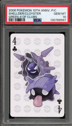 Pokemon 10th Ann. Playing Cards Shellder/Cloyster Green 4 of Clubs PSA 10 - Image 1
