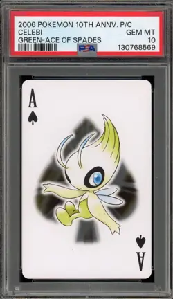 Pokemon 10th Ann. Playing Cards Celebi Green Ace of Spades PSA 10 Gem Mint - Image 1