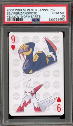Pokemon 10th Ann. Playing Cards Seviper/Zangoose Yellow 9 of Hearts PSA 10 - Image 1