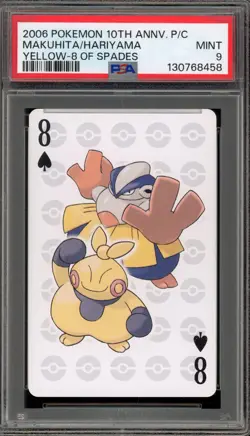Pokemon 10th Ann. Playing Cards Makuhita/Hariyama Yellow 8 of Spades PSA 9 Mint - Image 1