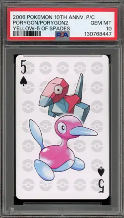 Pokemon 10th Ann. Playing Cards Porygon/Porygon2 Yellow 5 of Spades PSA 10 - Image 1