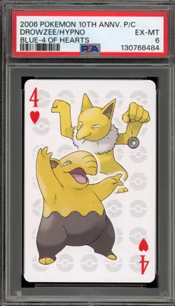 Pokemon 10th Ann. Playing Cards Drowzee/Hypno Blue 4 of Hearts PSA 6 - Image 1