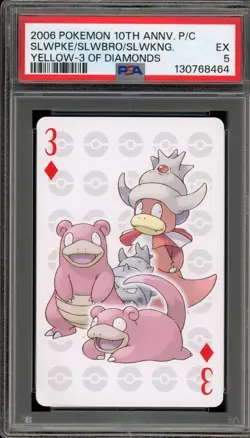Pokemon 10th Ann. Cards Slowpoke/Slowbro/Slowking Yellow 3 of Diamonds PSA 5 - Image 1
