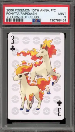 Pokemon 10th Ann. Playing Cards Ponyta/Rapidash Yellow 3 of Spades PSA 9 Mint - Image 1