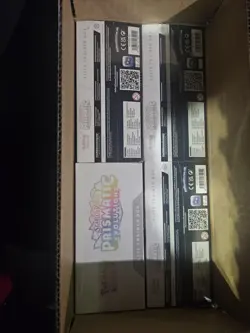 Opened Case Of Four Factory Sealed Pokemon Tcg Prismatic Etbs - Image 1