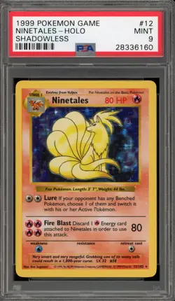 Pokemon Ninetales Base Set Shadowless Holo Rare #12 PSA 9 Mint - Image 1