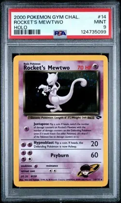 2000 Pokemon Gym Challenge Rocket's Mewtwo Holo Rare Card 14/132 Graded PSA 9 - Image 1