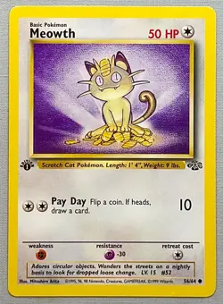 Pokemon 1st EDITION Meowth #56/64 Common - 1999 Jungle Set - NM to MT Condition! - Image 1
