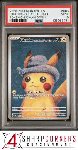 2023 POKEMON SVP ENGLISH PROMO X VAN GOGH #085 PIKACHU W/ GREY FELT HAT PSA 9 - Image 1