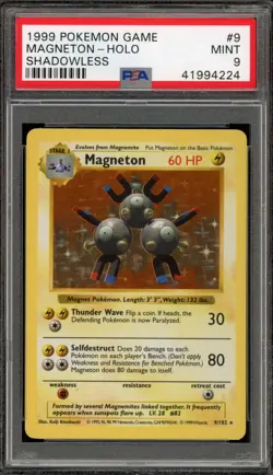 Pokemon Magneton Base Set Shadowless Holo Rare #9 PSA 9 Mint - Image 1