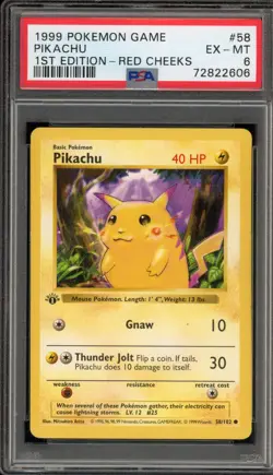 Pokemon Pikachu Base Set Shadowless 1st Edition Red Cheeks #58 PSA 6 - Image 1