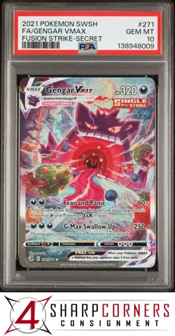 2021 POKEMON SWSH FUSION STRIKE SECRET #271 FULL ART GENGAR VMAX PSA 10 - Image 1