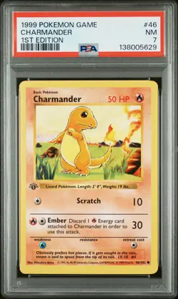 1999 POKEMON BASE SET 1ST EDITION #46 CHARMANDER PSA 7 - Image 1