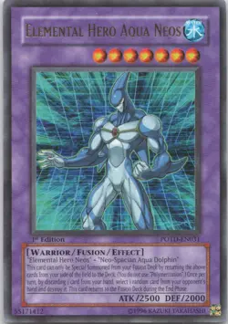 1996 YUGIOH 1ST EDITION ELEMENTAL HERO AQUA NEOS RARE HOLO #POTD-EN031 - Image 1