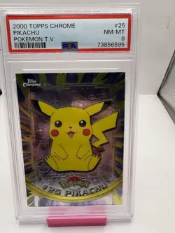 2000 Topps Chrome Pokemon TV Pikachu #25 PSA 8 BEAUTIFUL PIKACHU CARD! Pika - Image 1