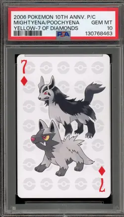 Pokemon 10th Ann. Playing Cards Mightyena/Poochyena Yellow 7 of Diamonds PSA 10 - Image 1