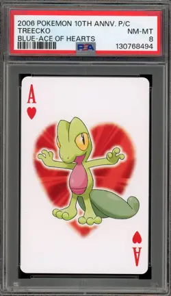 Pokemon 10th Ann. Playing Cards Treecko Blue Ace of Hearts PSA 8 - Image 1