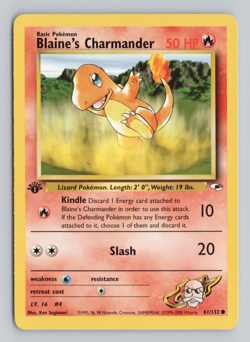 Blaine's Charmander 61/132 1st Edition Gym Heroes Pokemon Card LP - Image 1