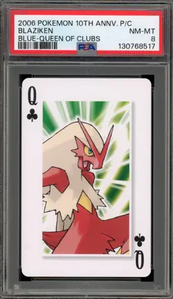 Pokemon 10th Ann. Playing Cards Blaziken Blue Queen of Clubs PSA 8 - Image 1
