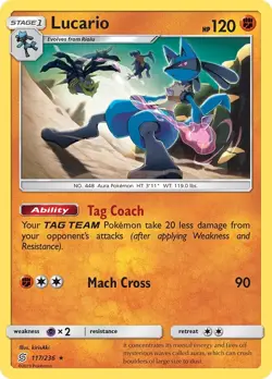 Lucario 117/236 Rare SM - Unified Minds Pokemon Card - Image 1