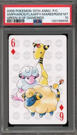 Pokemon 10th Ann. Cards Ampharos/Flaaffy/Mareep Green 6 of Diamonds PSA 10 - Image 1
