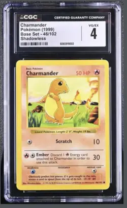 CGC 4 Charmander 1999 Base Set 46/102 Shadowless Pokemon Card - Image 1
