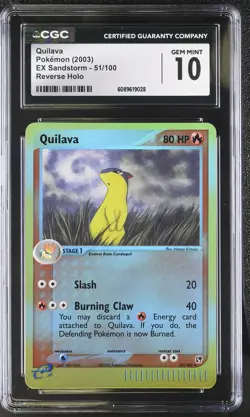 CGC 10 GEM MINT Quilava 2003 EX Sandstorm 51/100 Reverse Holo Pokemon Card - Image 1